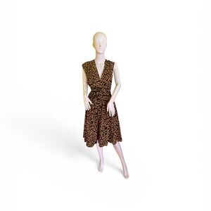 Vena Cava Brown Midi Wrap Dress with Tan Abstract Pattern